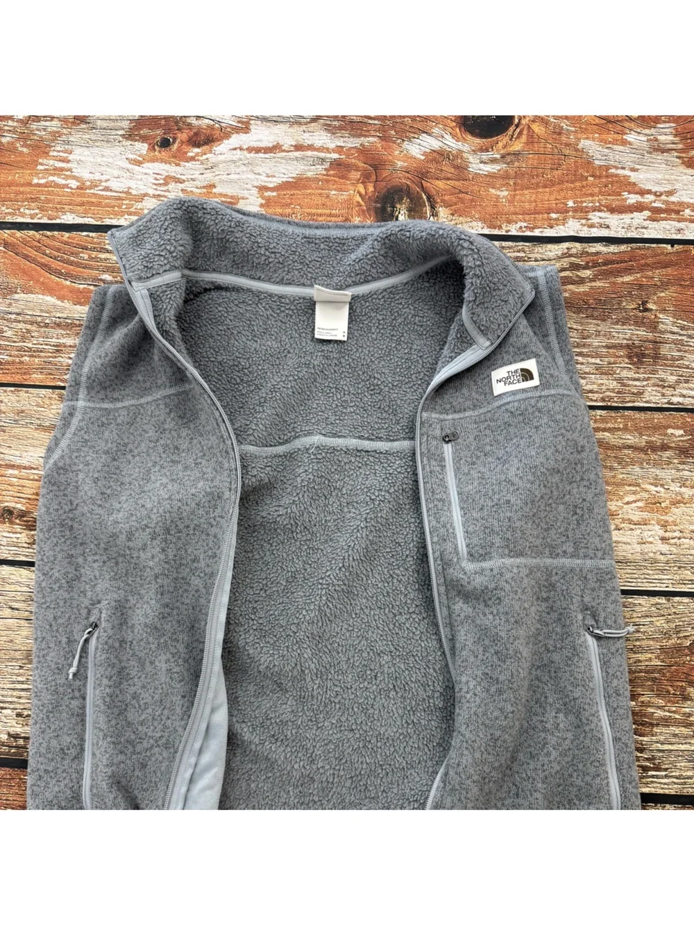 The North Face Men’s Gray Fleece Vest with Zip Pockets, Size Medium